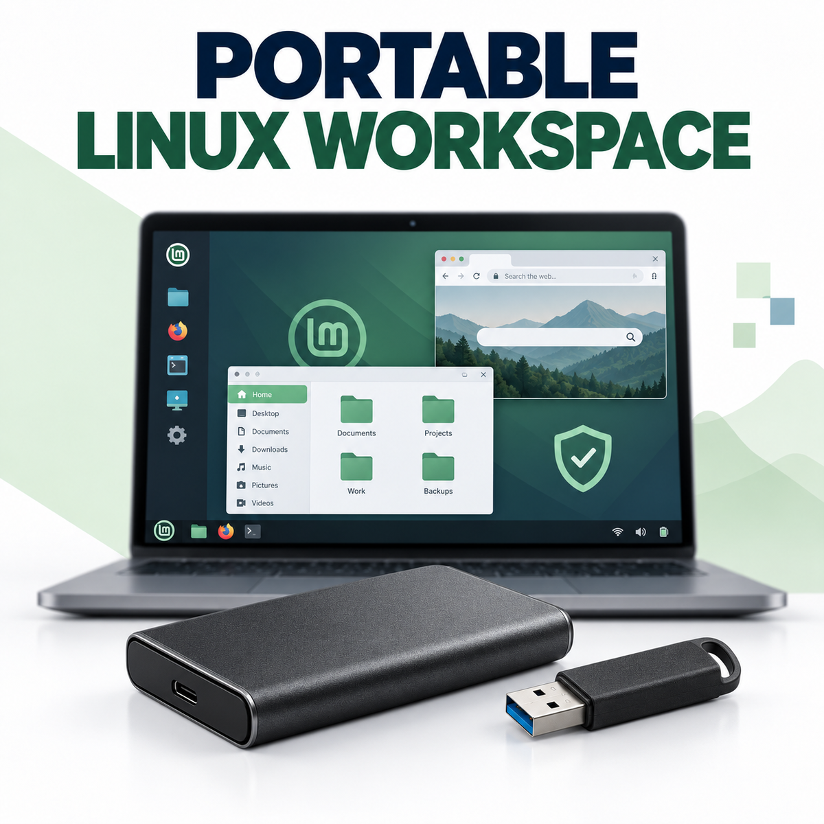Kituwa IT Portable Linux Workspace drive with Linux desktop on a laptop