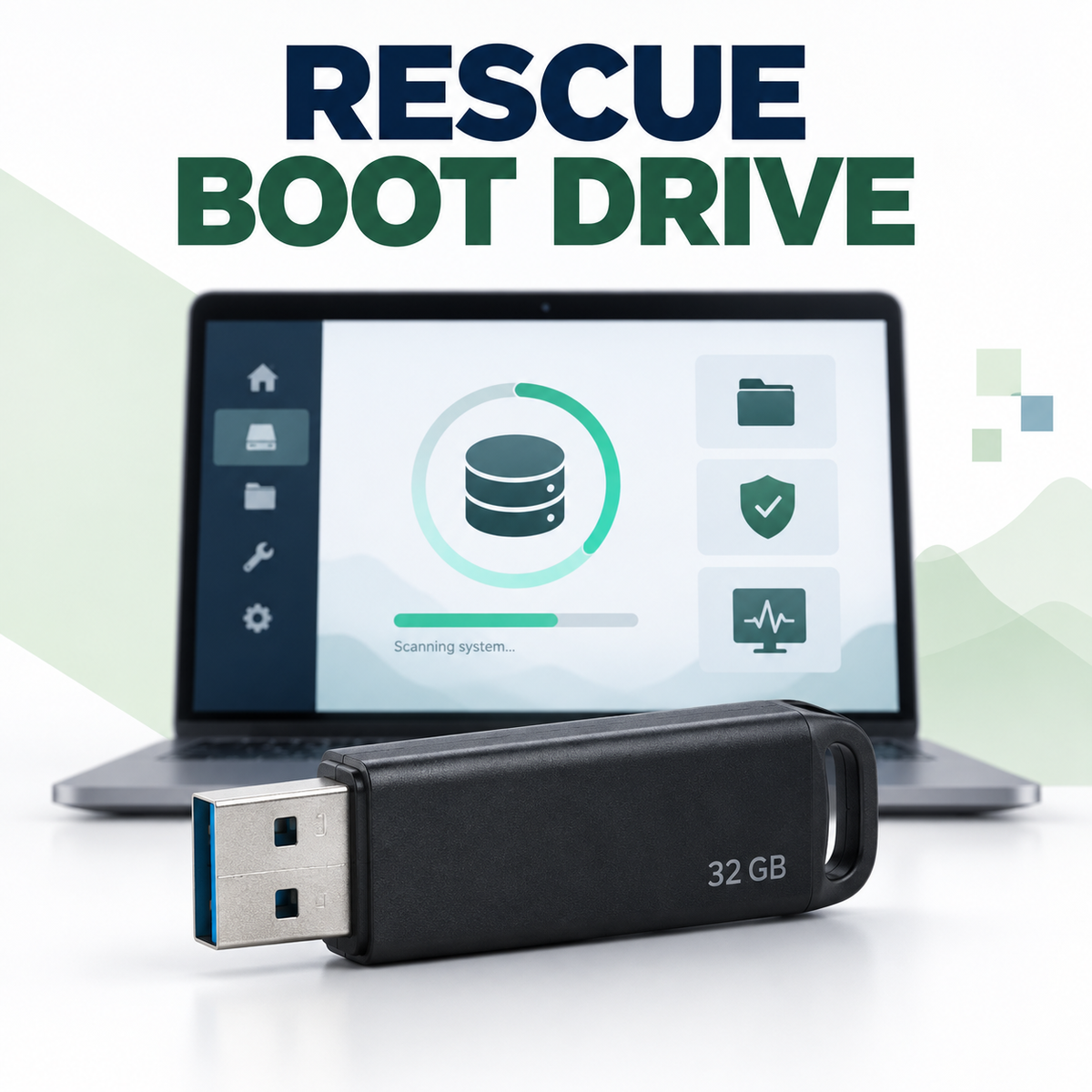 Kituwa IT 32 GB PC Rescue Boot Drive with computer recovery screen